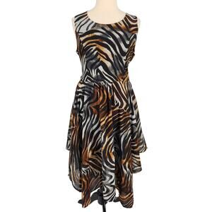 Studio West Zebra Print Dress – Sleeveless with Handkerchief Hem & Tie Waist